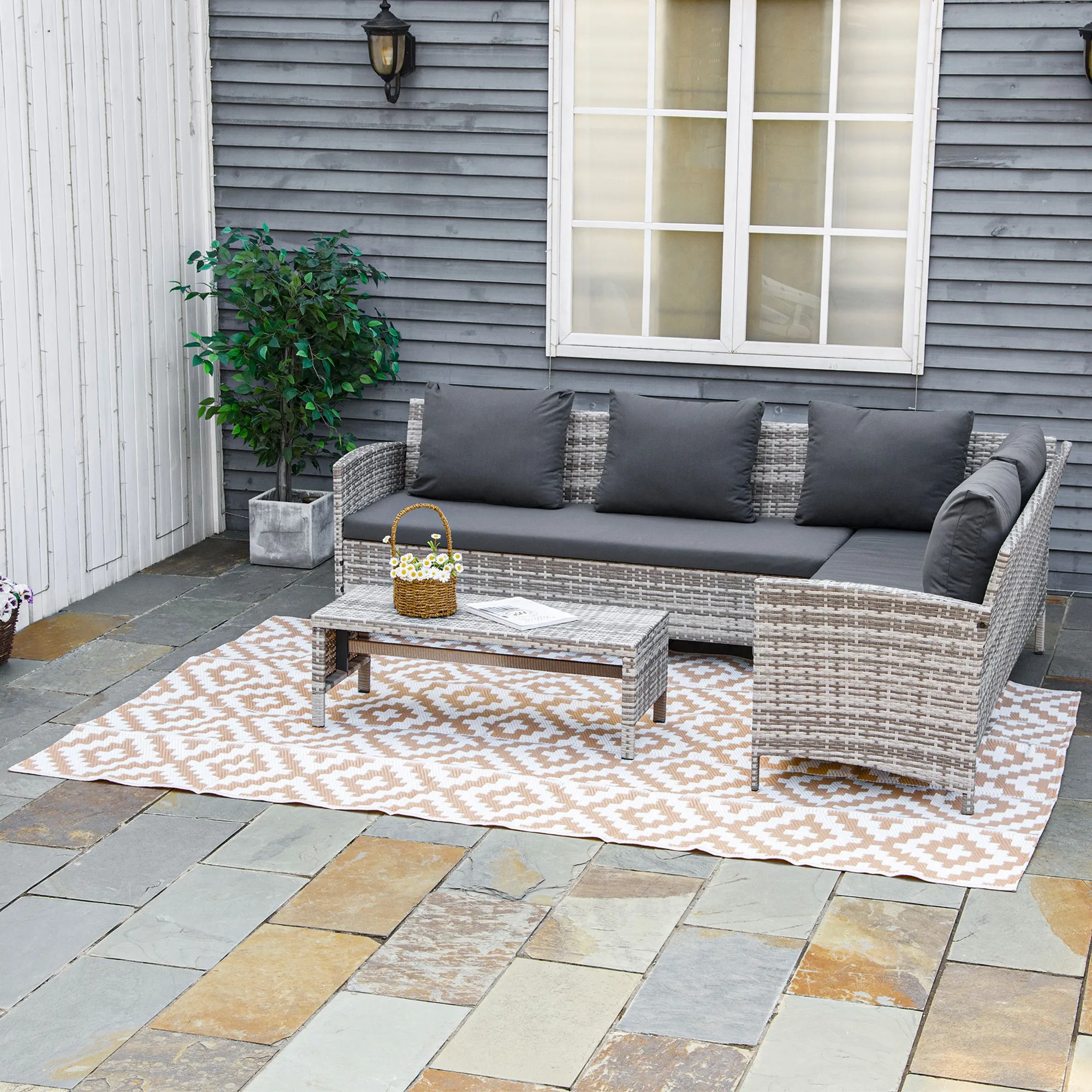 Outsunny Alfombra de Exterior 182x274 cm con Patrón Geométrico de Rombos