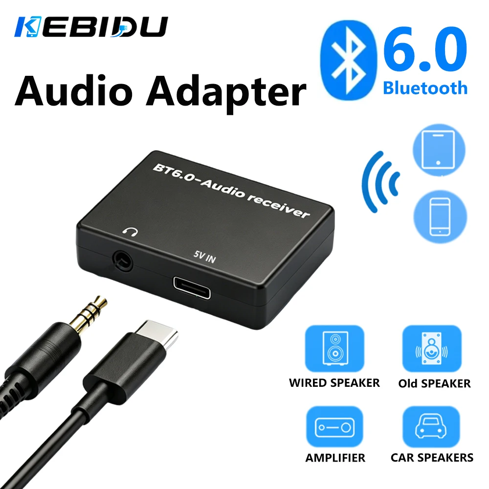 KEBIDU Bluetooth 6.0 Audio-Empfänger 3,5mm AUX Kabelloser Musik-Player 1-zu-2-Adapter DIY MP3 Auto-Player Bluetooth für Lautsprecher-Verstärker
