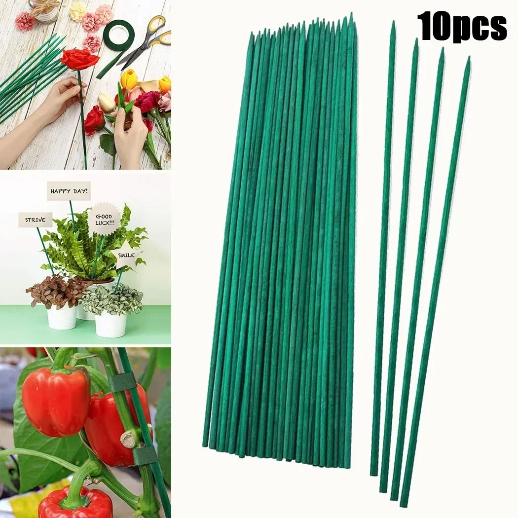 10pcs 40cm Green Bamboo Plant Stake Green Wood Sticks Floral Plant Support Stakes Canes Spiky End Floral Stake Gardening Tool