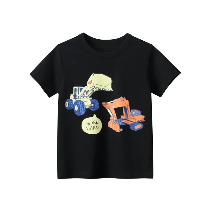 Hipster Children's Short-sleeved T-shirt for Baby Boys Excavator Round Neck T-shirt Boys Clothes  Girls Clothes