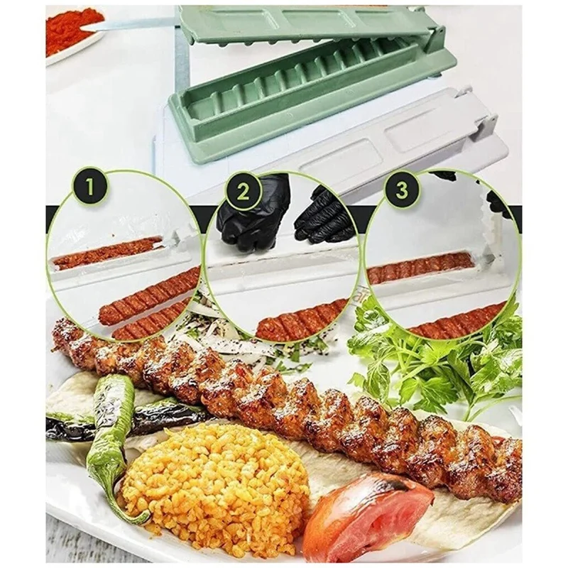 2Pcs Kebab Maker BBQ Meat Skewer Machine Reusable For Kebab Press Maker Barbecue For Kitchen Grill Replacement Accessories Green