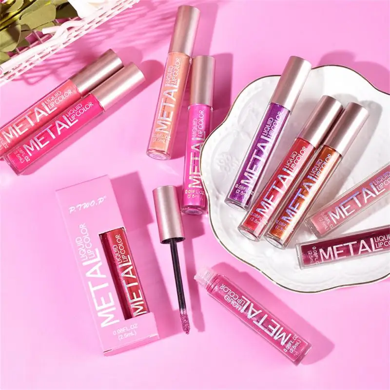 12 Kleuren Matte Glitter Vloeibare Lippenstift Make-Up Waterdichte Metallic Lipgloss Langdurige Glans Lipgloss Tint Charmant Cosmetisch