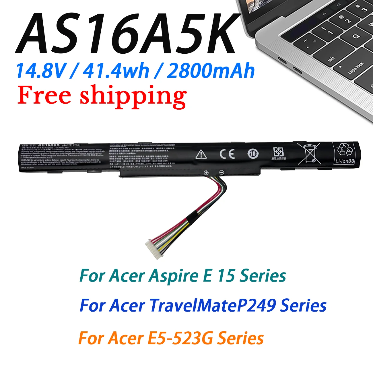 Batería de ordenador portátil AS16A5K AS16A8K para Acer Aspire E5-475G, 523G, 774G, 575G, TMP249, TMP259, N16Q1, N16Q2, TX50-G1, TX40-G2