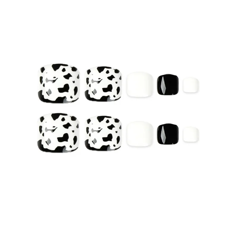 Valse Teen Nagels 2022 Zwart En Wit Eenvoudige Dragen Nail Art Patroon Verwijderbare Nail Stickers Acryl Druk Ons 24psc Voor voeten