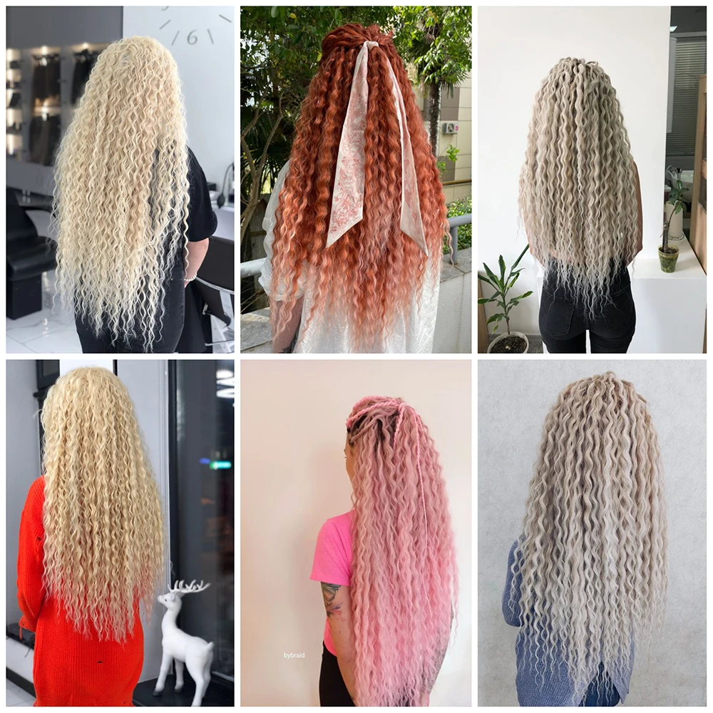 22-Zoll-synthetisches weiches Ariel-Curl-Häkelhaar Ombre Ocean Wave Häkelhaar vorgedehnte tiefe Wellen-Flechthaarverlängerungen – Detail 4