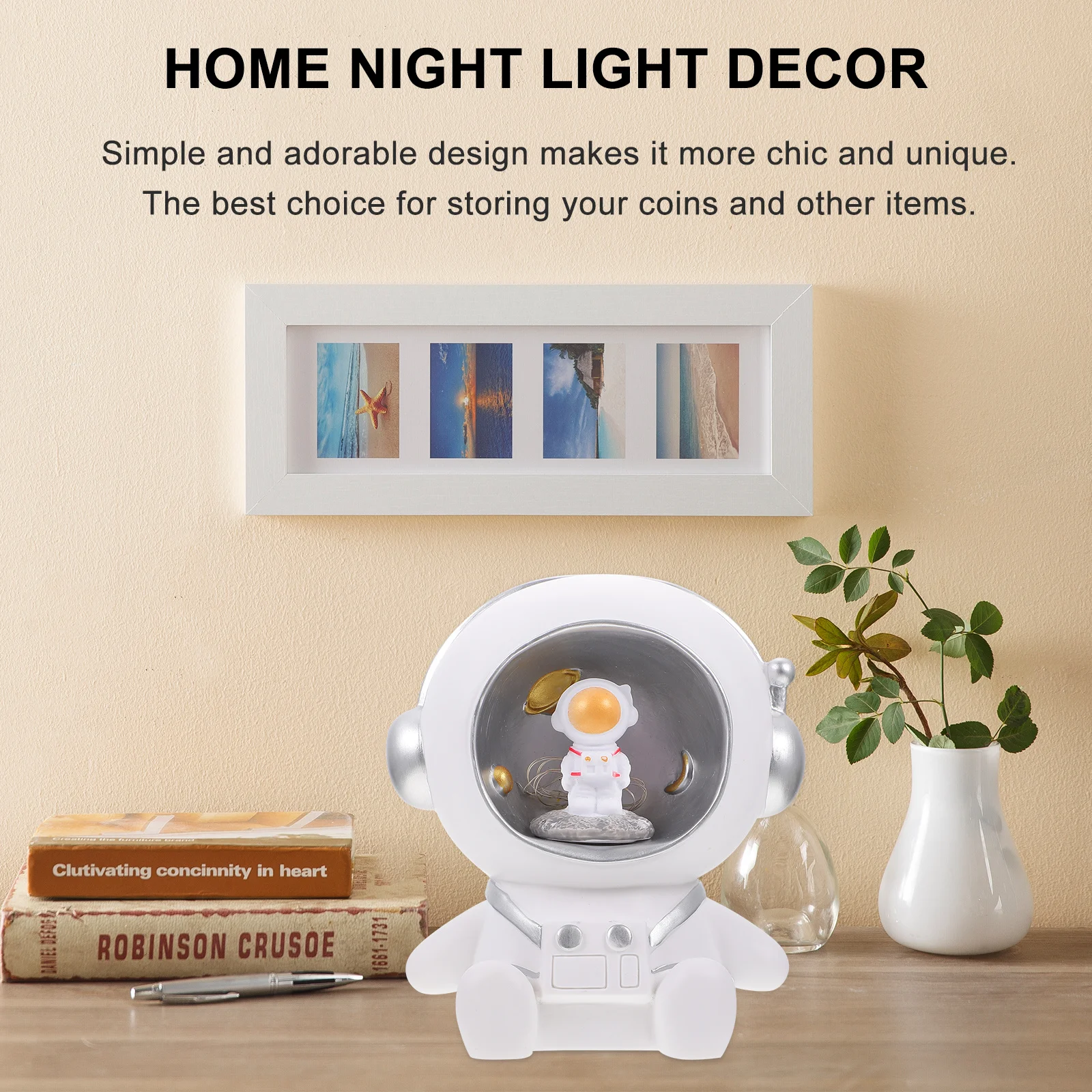 1Pcs Night Light Money Saving Pot Space Boy Home Decorative Lamp Creative Luminous Coin Bank Bedroom Living Room Ornament