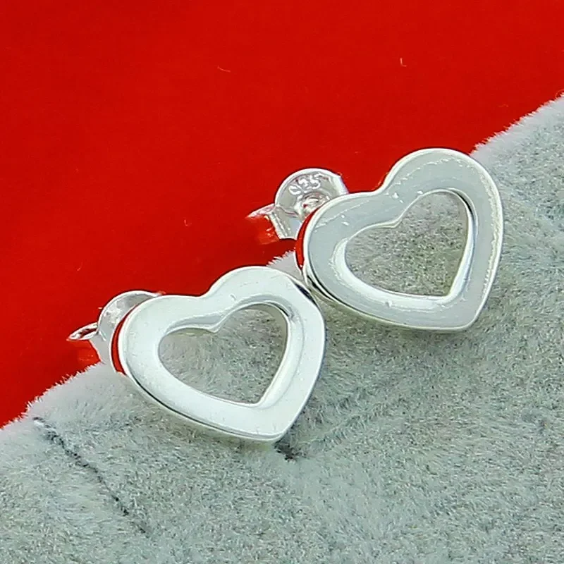 

925 Sterling Silver Hollow Heart Stud Earrings For Women Wedding Party Gift Accessories Fashion Jewelry
