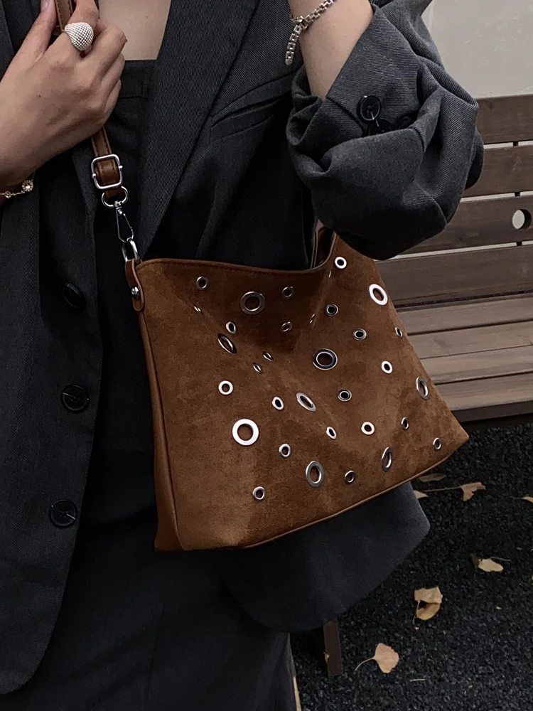 

Vintage Suede Bag for Women Autumn New Large Capacity High-grade Commute Underarm Bags Fashion Niche Sequined Rectangle Handbag