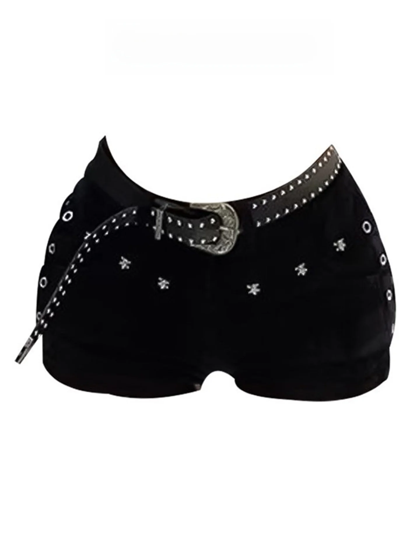 

Low Waist Rivet Women's Denim Shorts Summer New Style Slimming Hot Pants Tight Fit Retro Style Black Color Daily Wear