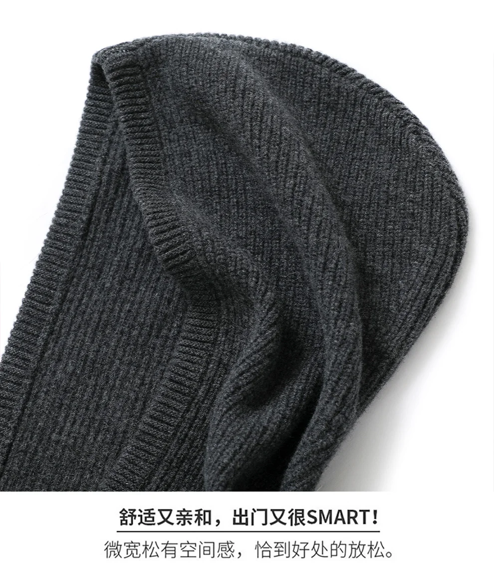 Autumn Winter Thickened One-Piece Scarf Hat 100% Merino Wool Knitted Frostproof Neck Protection Integrated Scarf Hat