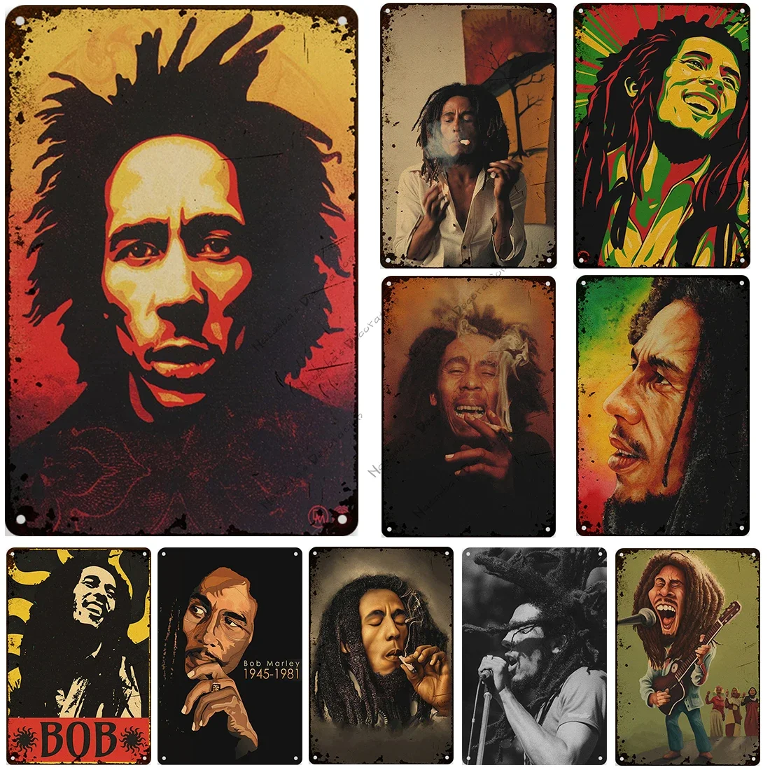 Rusty Bob Marley Metal Poster Sign Reggae Singer Metal Tin Sign Vintage Poster Bar Club Pub Wall Decoration Retro Rock Poster