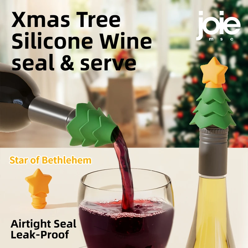 Joie Wine Stopper Silicone Christmas Tree Reusable Sealed Creative Storage Cap Champagne Household Bar Kitchen Tool