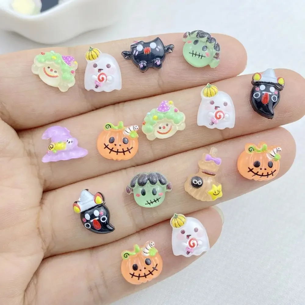 50Pcs New Cute Resin Small Halloween Collection Free Shipping Flat Back Ornament Jewelry Making Manicure Hairwear Accessories