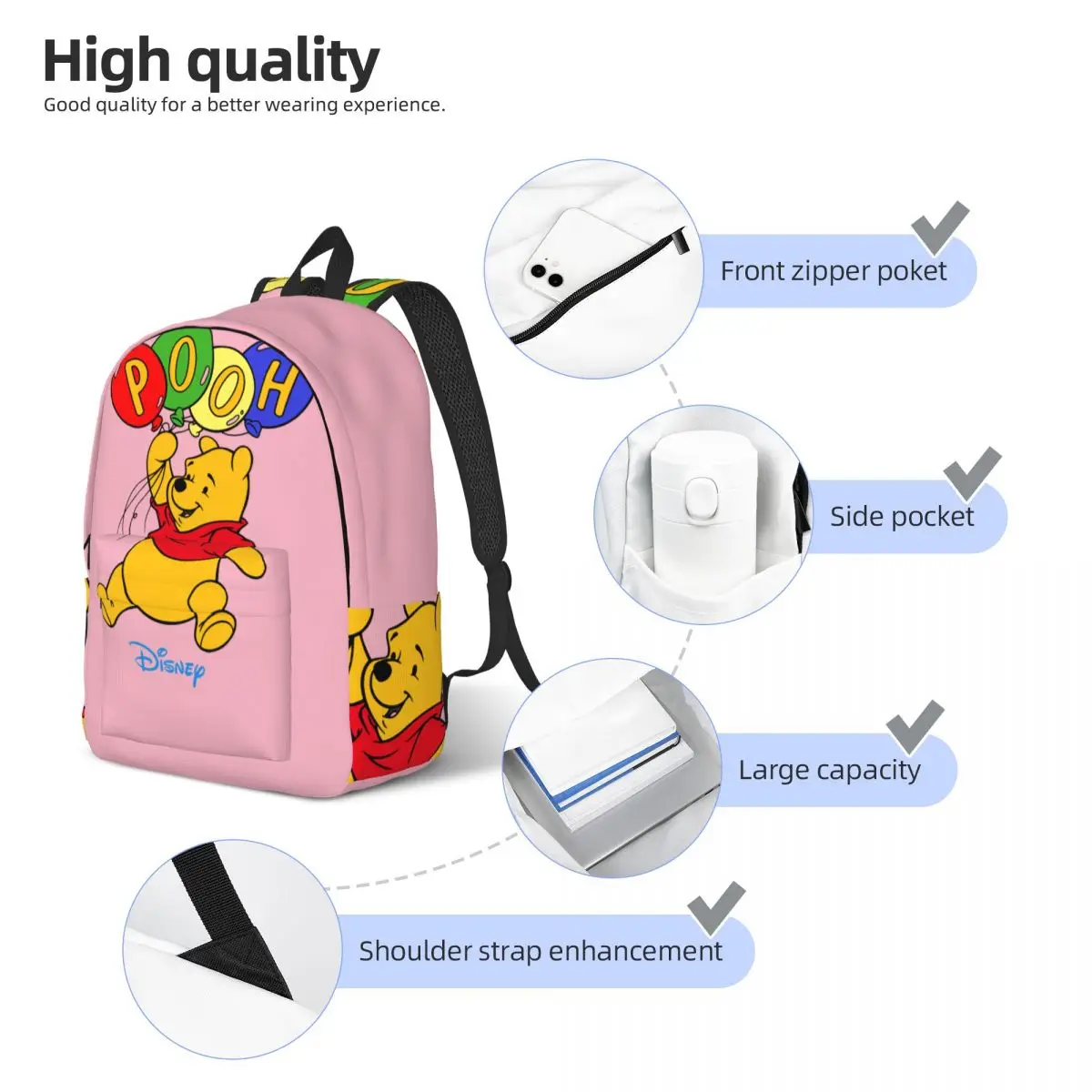 Tas sekolah hadiah kembali ke sekolah Clipart mewarnai kokoh tas bahu Disney Winnie The Pooh kualitas bagus untuk pria wanita tas sekolah Tinggi