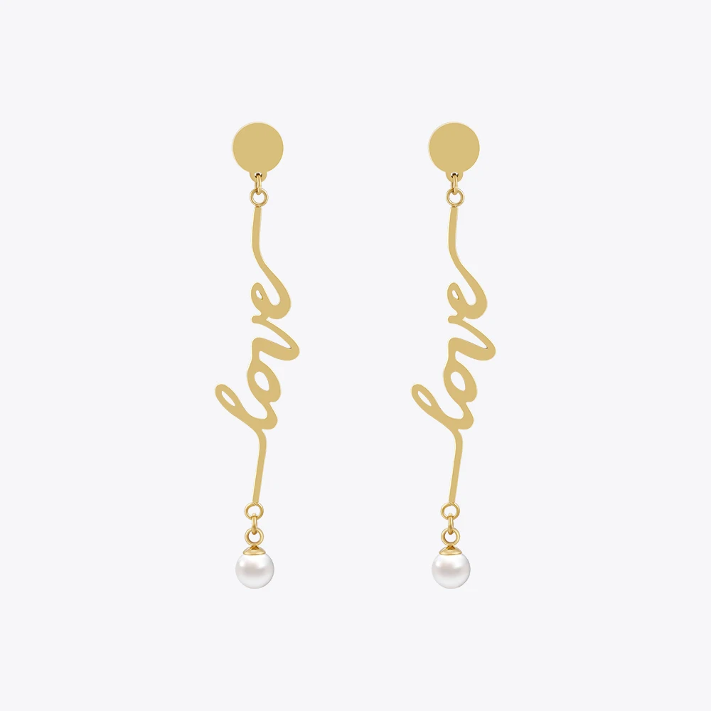 

ENFASHION Love Drop Earring With Pearl Gold Color For Women Stainless Steel Earrings Trendy Simple Fashion Jewelry Dropship 1507