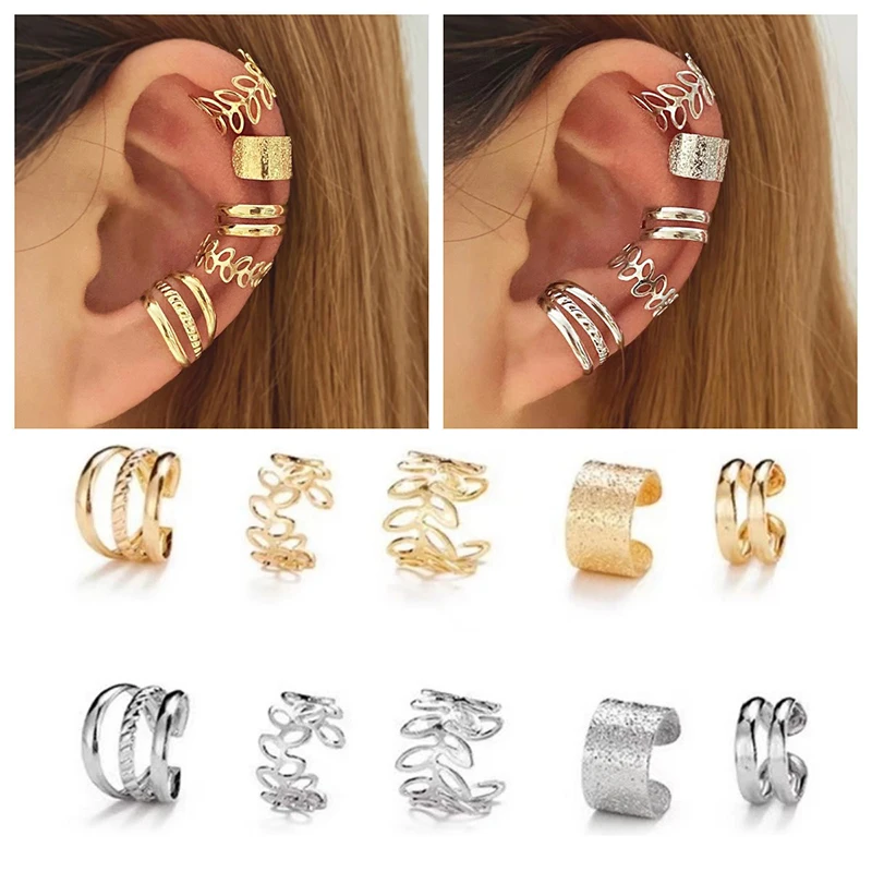 5 Pcs/Set Of Simple Personality Ear Cuff Alloy Jewelry Classic Ear Accessories For Women Daily Party Wear