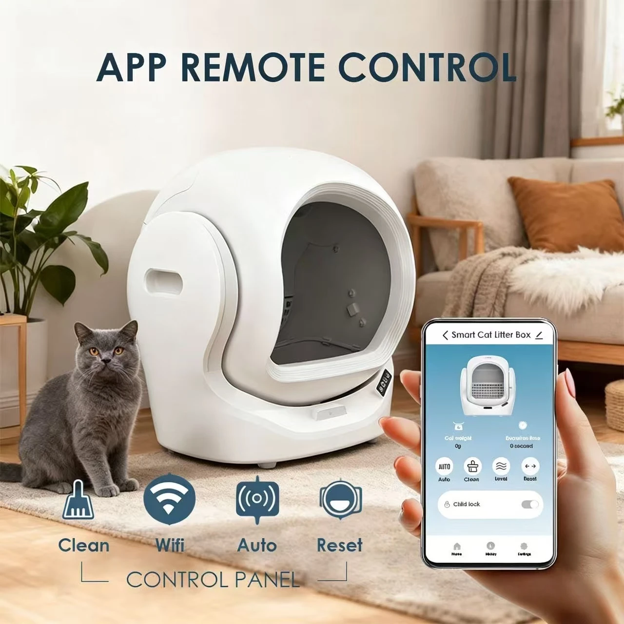 Caja de arena autolimpiable cerrada para gatos con control antiolores - imagen 4