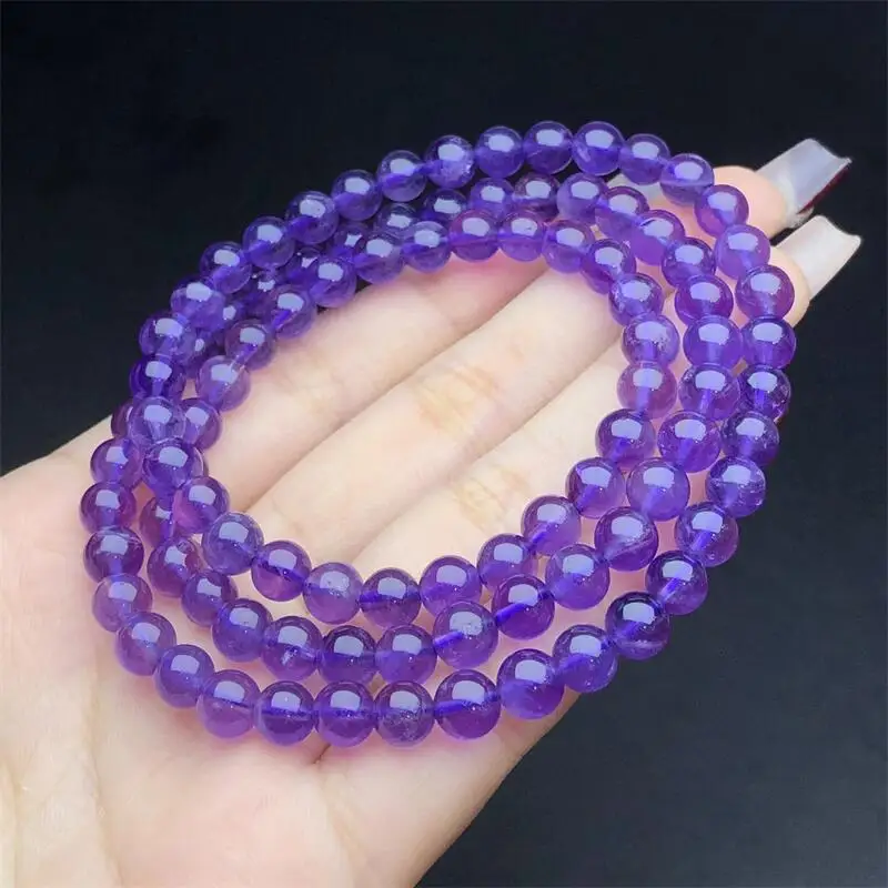 6MM Natural Amthyst Triple Circle Bracelet For Men Women Energy Crystal Aura Healing Yoga Elastic Couple Jewelry 1PCS