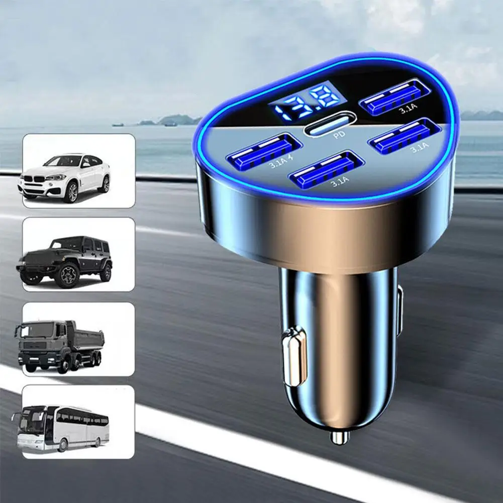 5 Port PD QC3.0 USB Fast Charging Car Charger Type C Car Adapter Socket Cigarette Lighter 12-24 V Various Models