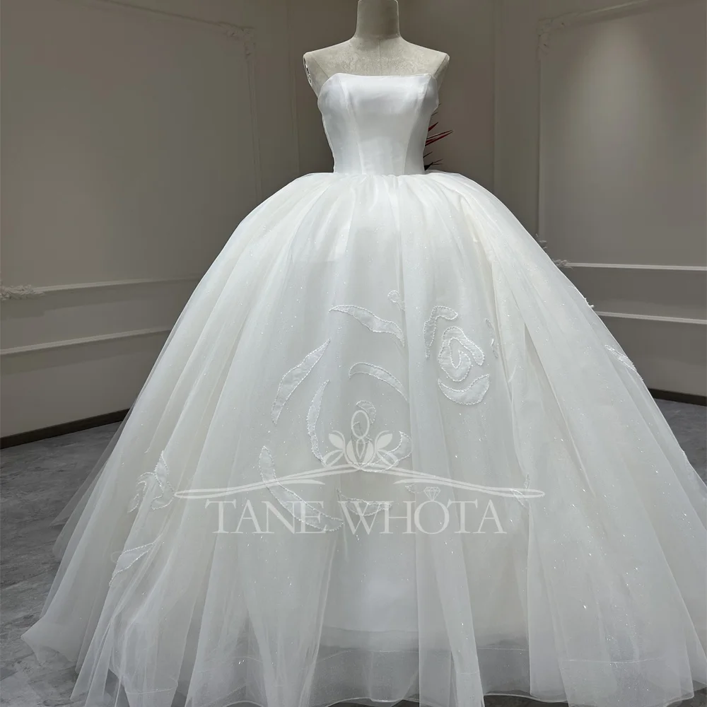 

Women's Sexy Strapless Sleeveless Wedding Dress Lace-Up Back Bridal Gown Customized Fit Customizable