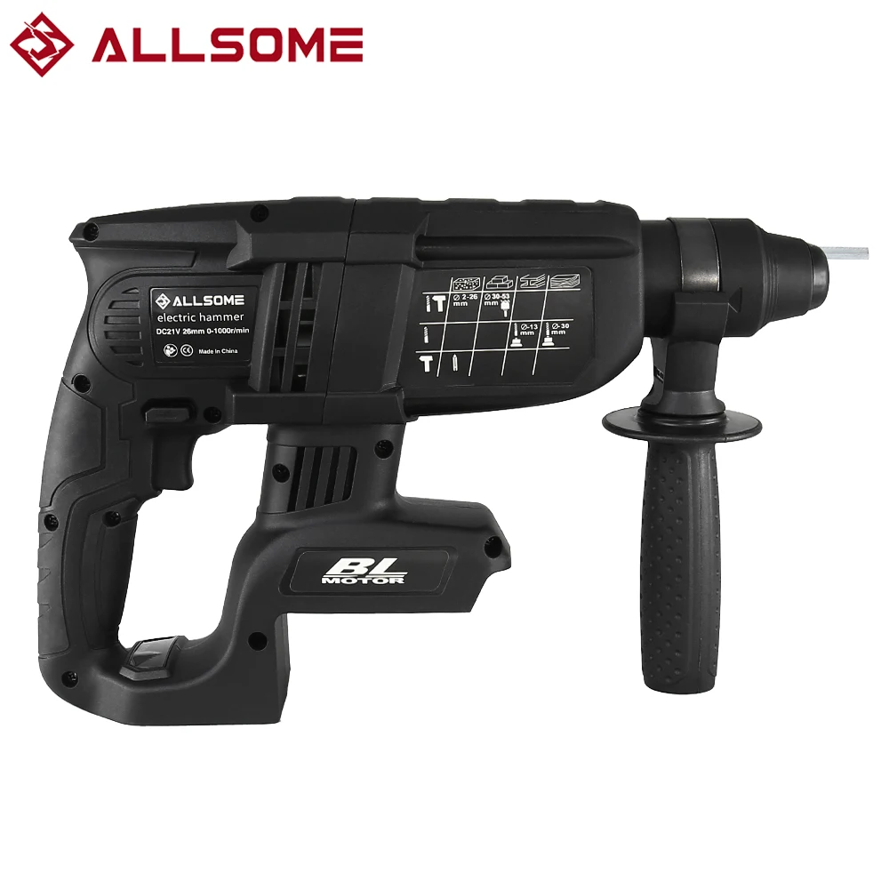 Allsome Electric Impact Drill Rotary Hammer Brushless Cordless Hammer Electric Drill for 18V Makita Lithium Battery