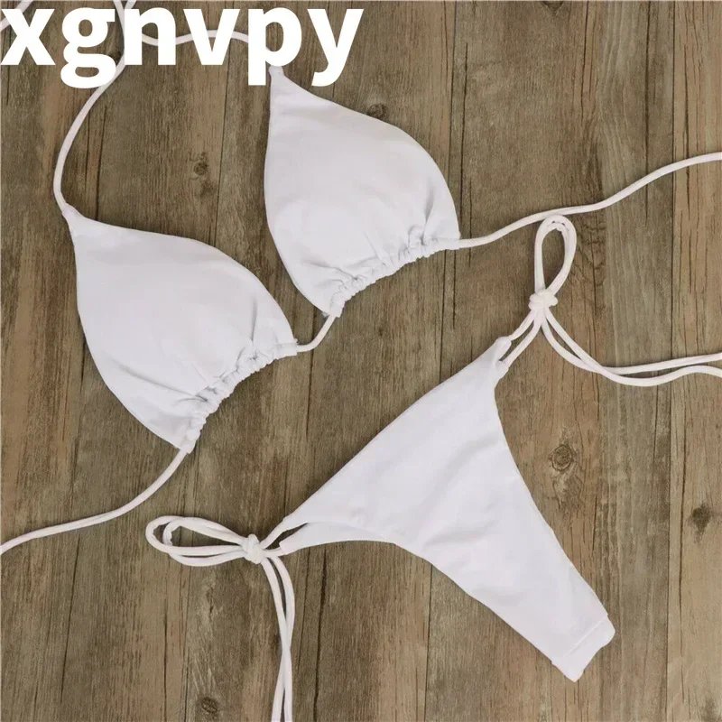 Xgnvpy Swimsuit Women Sexy Bikini Set Push-up Padded Bra Thong Two Pieces Swimwear Beachwear Bathing Suit Femme