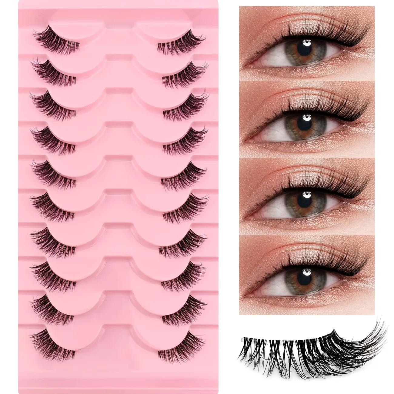 10 Paar transparente, halbstreifenförmige künstliche Wimpern – Verlängerung für den äußeren Wimpernrand, natürlich und flauschig, bequem, vielseitig einsetzbar, Faux M
