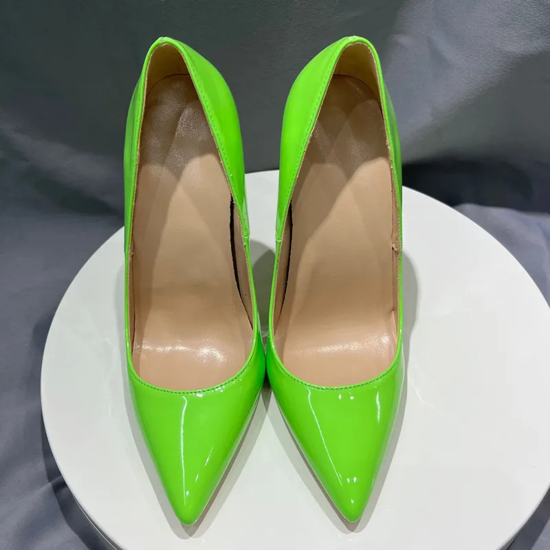 Heelgoo Elegant Chic Neon Green Patent Pointed Toe Stiletto High Heels Fashion Slip-on Pumps for Party Club Evening Dress Shoes view 4