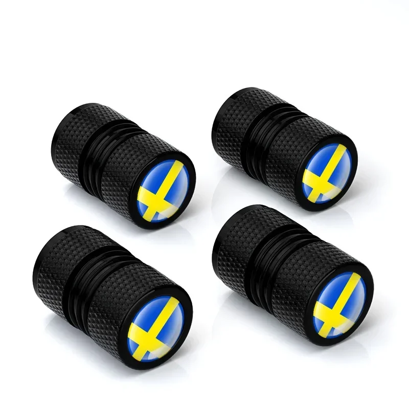 4pcs/lot Aluminum Alloy Sweden Flag Emblem Car Wheel Tire Valve Cap Tyre Air Caps For Volvo V70 XC60 S60 V60 V40 Accessories