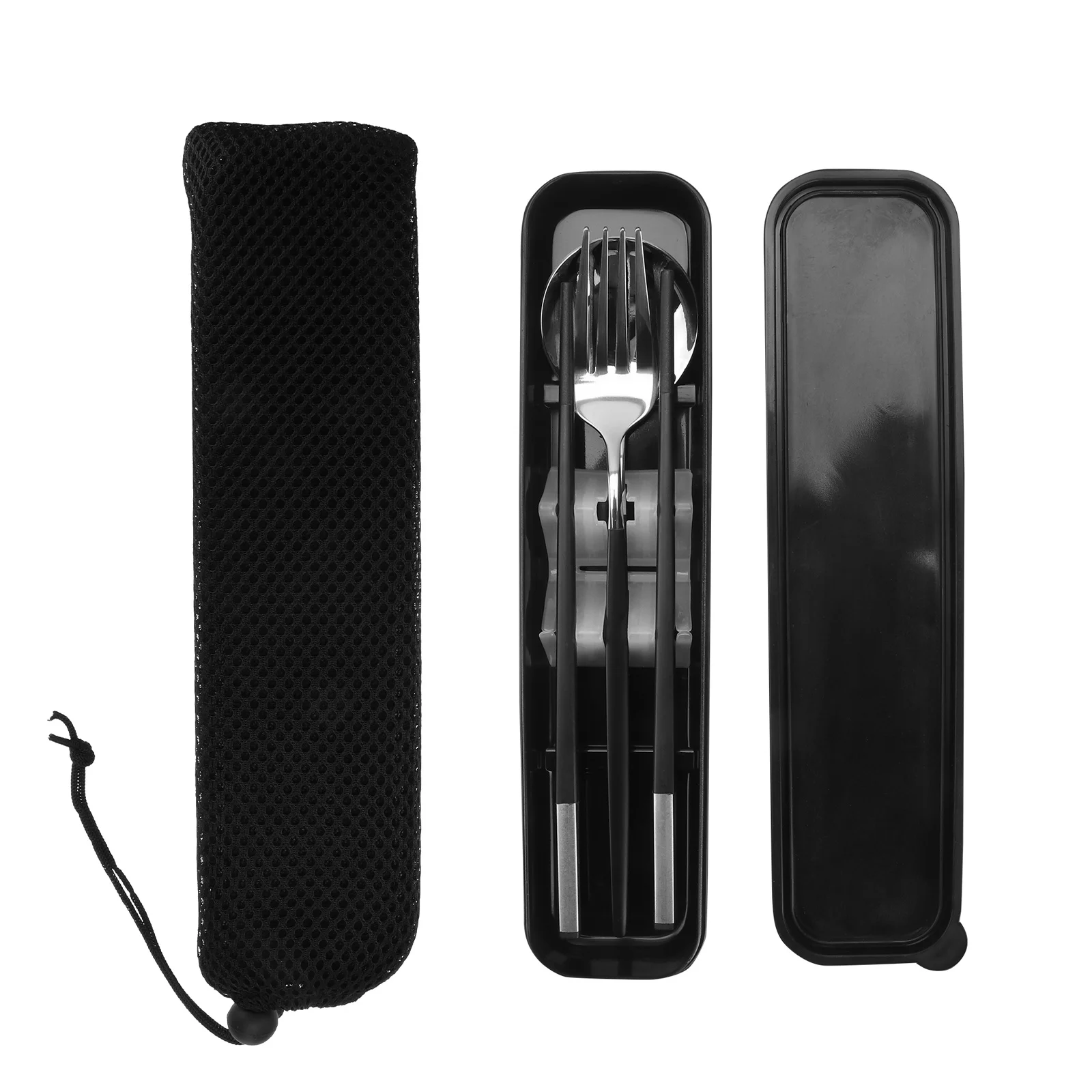 

1 Set Stainless Steel Cutlery Set Portable Camping Tableware Compact Travel Spoon Fork Storage Case Outdoor Dining Convenient