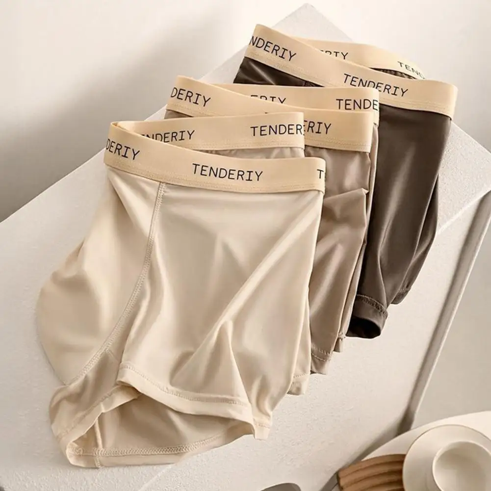 Comfortable Boxers Men's Boxer Underwear with Letter Print U-convex Design Soft Breathable Mid-rise Shorts Elastic Flat Angle