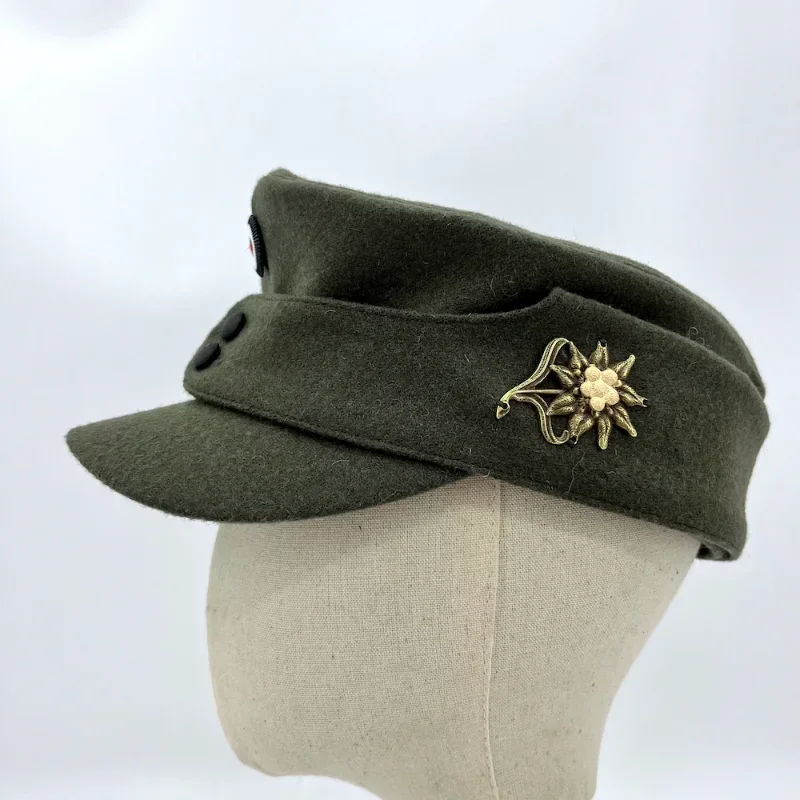 Green Wool German Field Cap Hat Metal Sniper Edelweiss Cap Patrol Hat - Image 3