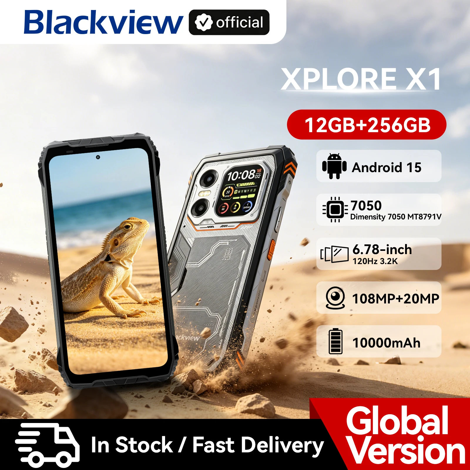 Blackview XPLORE X1 Rugged SmartPhone, 6.78'' 2.4K 120Hz Display, Dimensity 7050,10000mAh Battery 55W Charging,108MP+50MP Camera