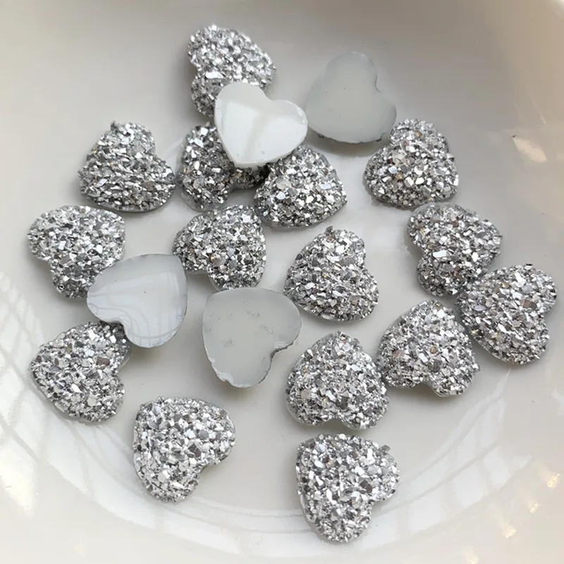 12mm&8mmGold and Silver Heart Rhinestone Applique Flatback Crystal Stones Resin Gems Non Hotfix Strass for Decoration