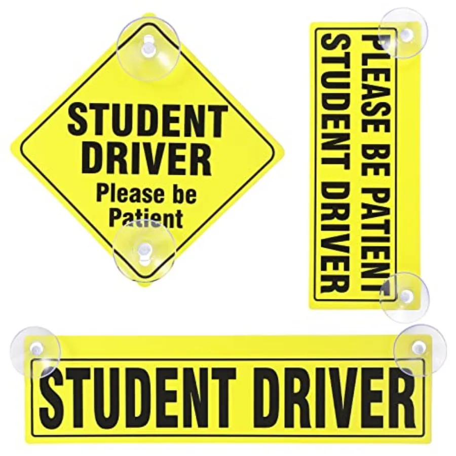 

3 Pack Student Driver Car Signs, Reusable Window Cling and Suction Cup Stickers, High Visibility Yellow New Driver Warning Sign