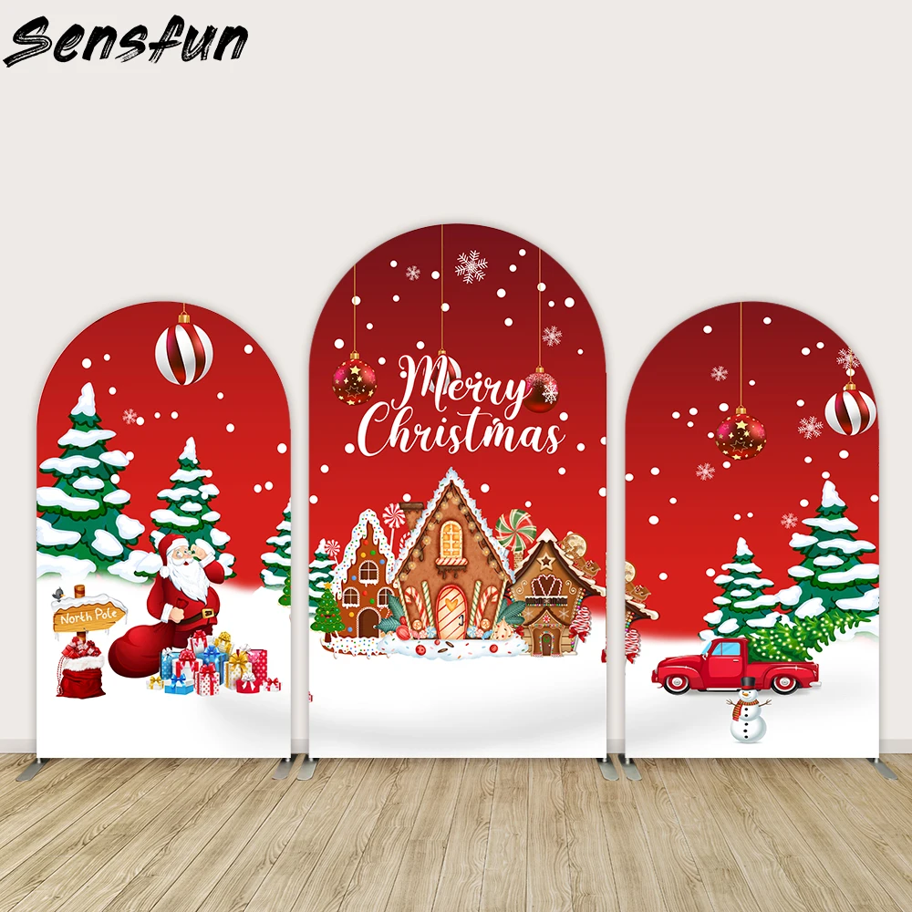 

Snowman Chirstmas Car Cany Shop Arch Backdrop Cover Wall Kids Party Decoration Xmas Gingerbread House Background Santa Banner