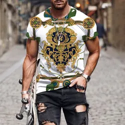 Camiseta masculina de manga curta 3D estampada digital, top maduro ao ar livre, tendência padrão, nova moda, 2024