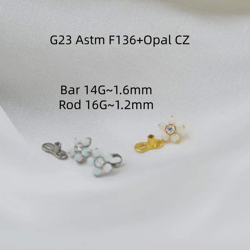 10pc G23 Titanium Body jewelry Micro Dermal Anchor Top Surface Skin Diver Hide In Flower CZ Internally threaded Body Piercing