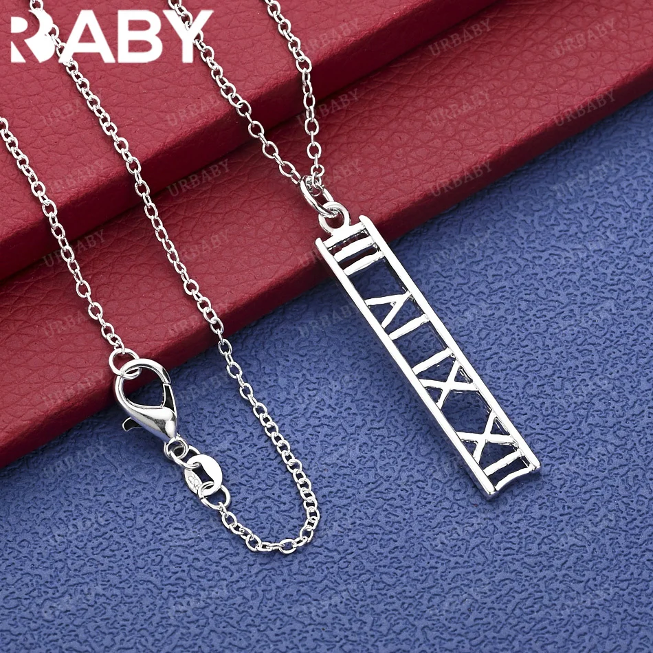 

URBABY 40-75cm 925 Sterling Silver Roman Numerals Pendant Necklace Charm Trend Birthday Gifts Fashion Party
