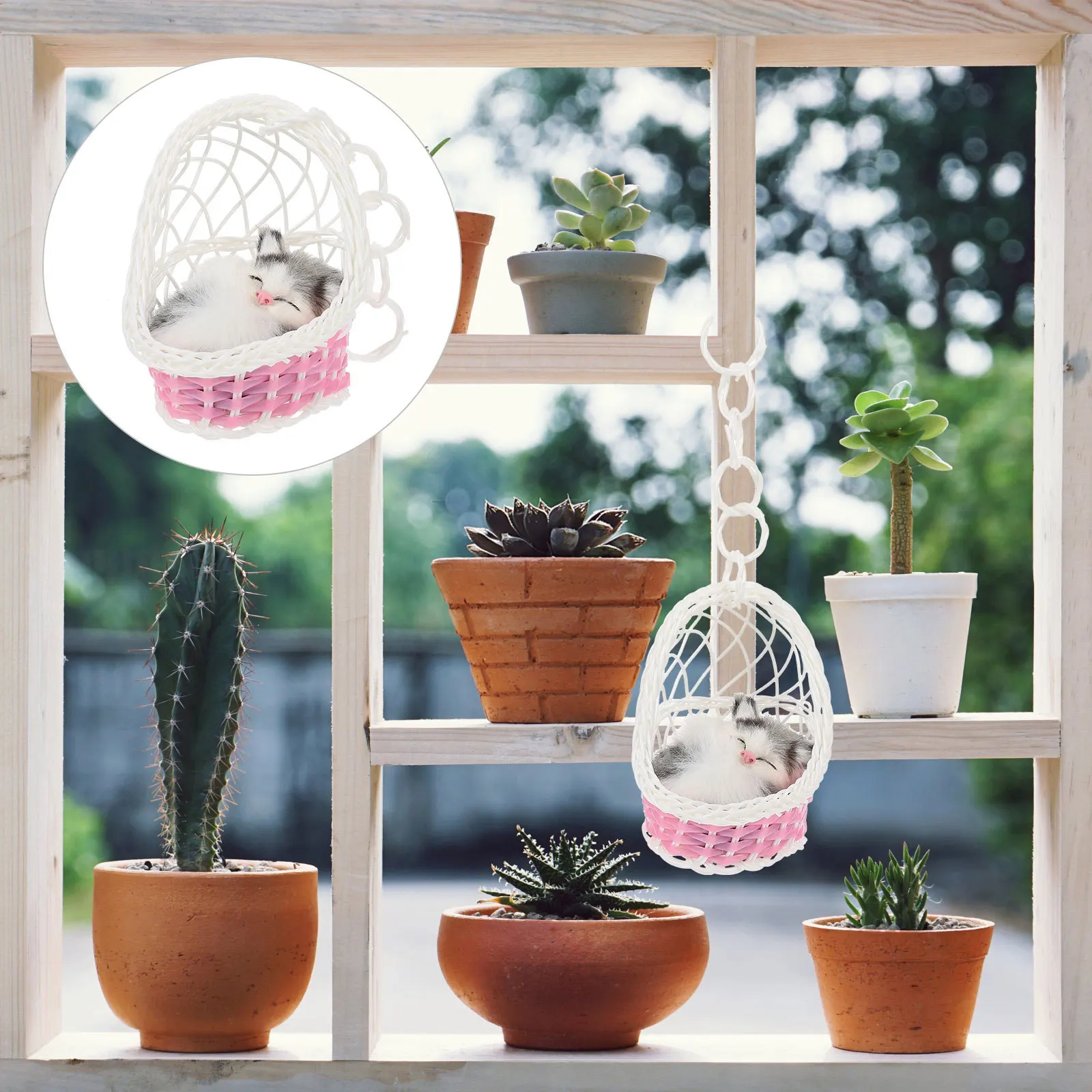 

1 set 1 Set Simulation Cat Hanging Basket Realistic Stuffed Gift Home Decoration Store Prop Bedroom Wedding Party Accessory