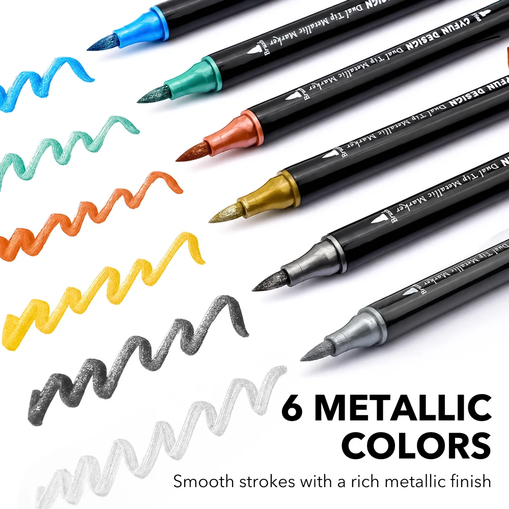 Dual-Tip Metallic Acrylic Markers,2-in-1 Fine & Brush Tip Paint Pens for Black Paper,Rock Painting,Ceramic, Wood,Glass Crafts view 6