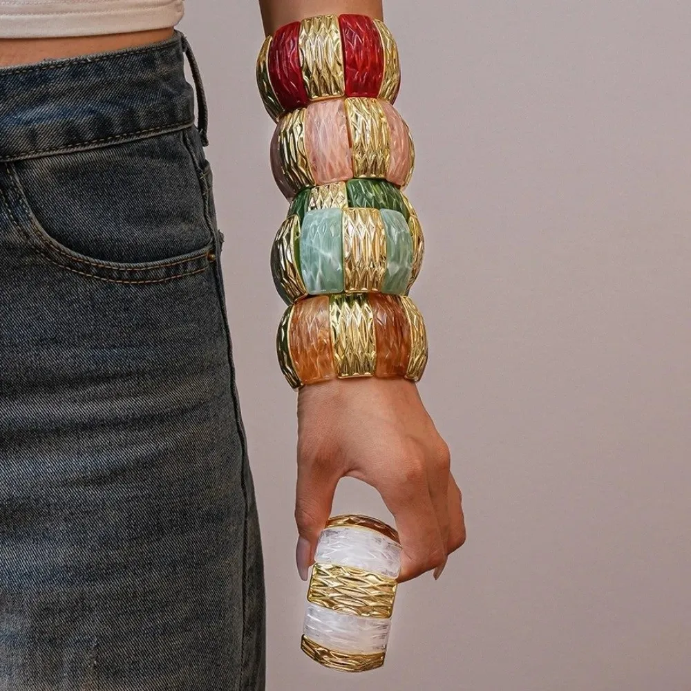 Splicing Color Retro Hand Ring Adjustable Stainless Steel Open Ring Bohemian Bracelet Smudging Design Dopamine Jewelry