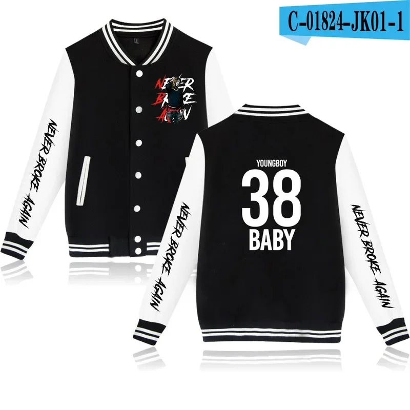 Rap YoungBoy Never Broke Again Baseball Uniform Fleece Jacket Women Men Streetwear Hip Hop Long Sleeve Coats