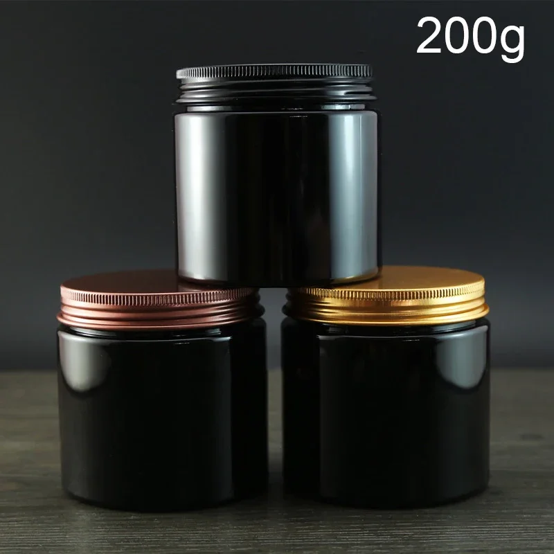 200g Empty Plastic Jar Black Cosmetic Container Body Lotion Makeup Cream Spice Candy Coffee Travel Refillable Bottle