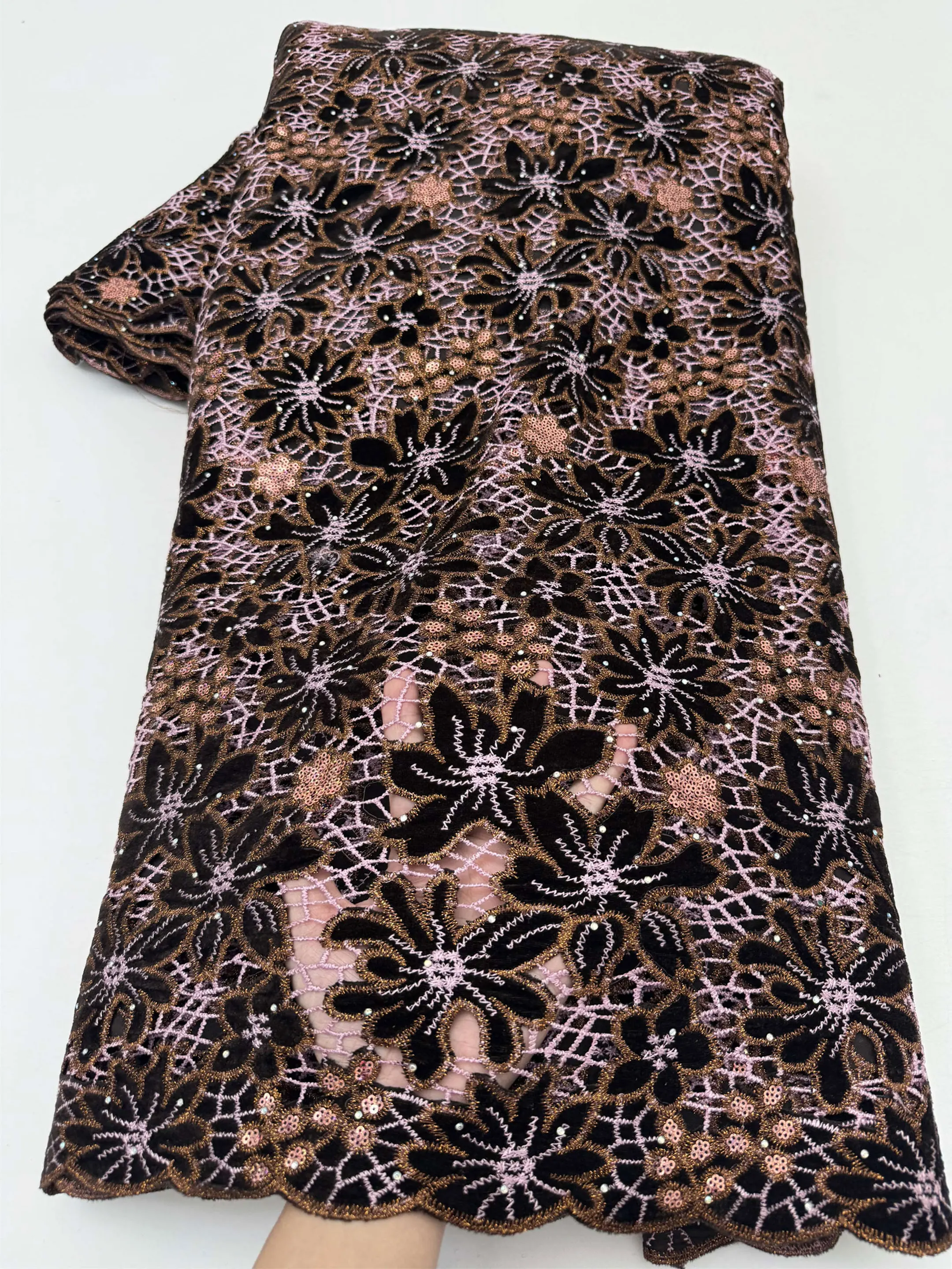 Highest Quality Original Korea Velvet Lace African Guipure Cord Suede Fabric Modern Traditional Events Celebrants Flannel Dress