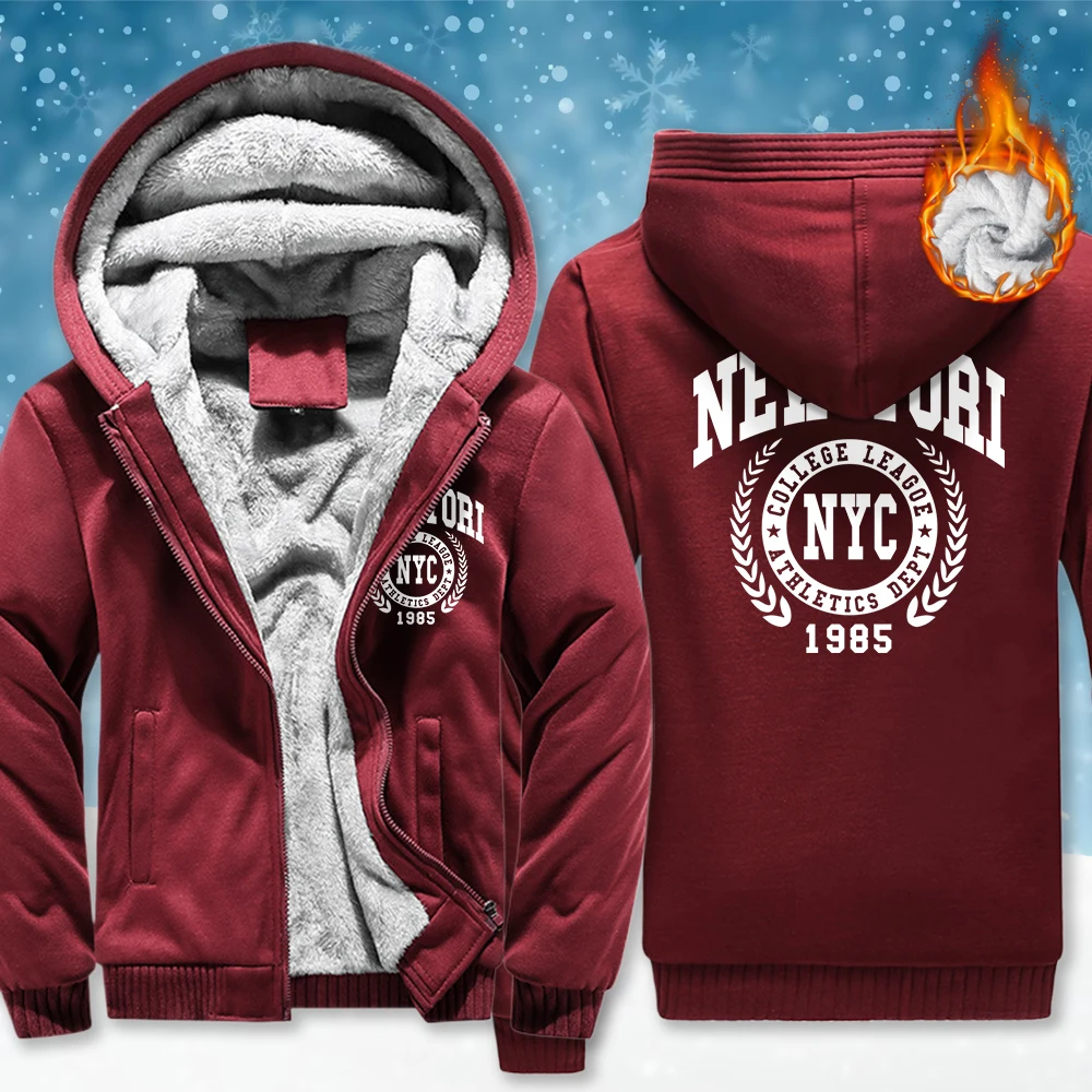 

New York Nyc 1985 City Graphic Men Zipper Thicken Coat Fashion Loose Top Casual Fleece Hoodies Winter Hip Hop Male Tracksuit
