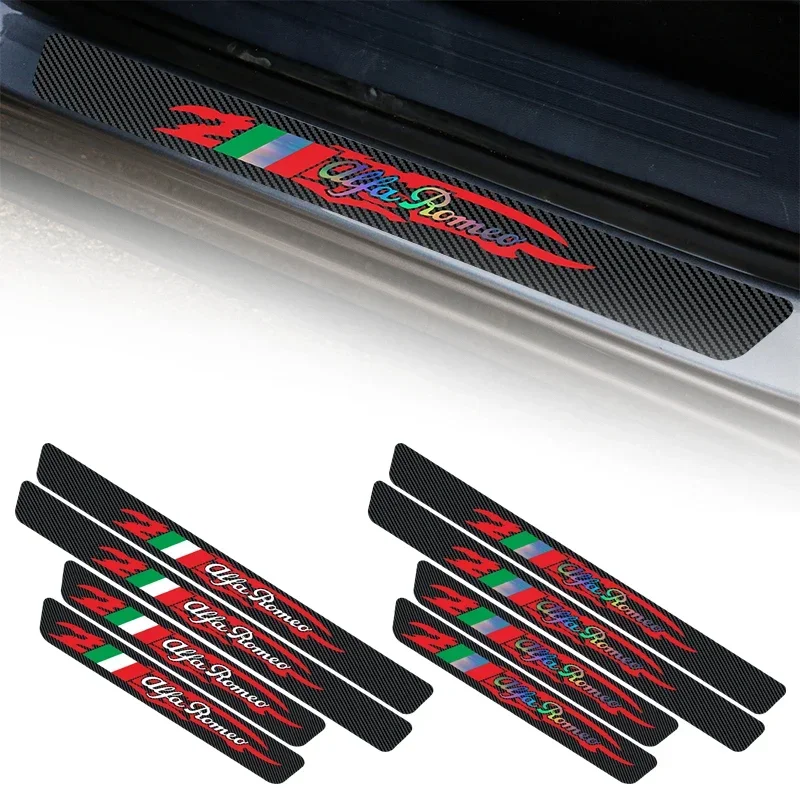 

Car Door Threshold Stickers Decals for Alfa Romeo Giulia Brera 155 156 159 GT Mito Giulietta 147 Stelvio Tonale Logo Decoration
