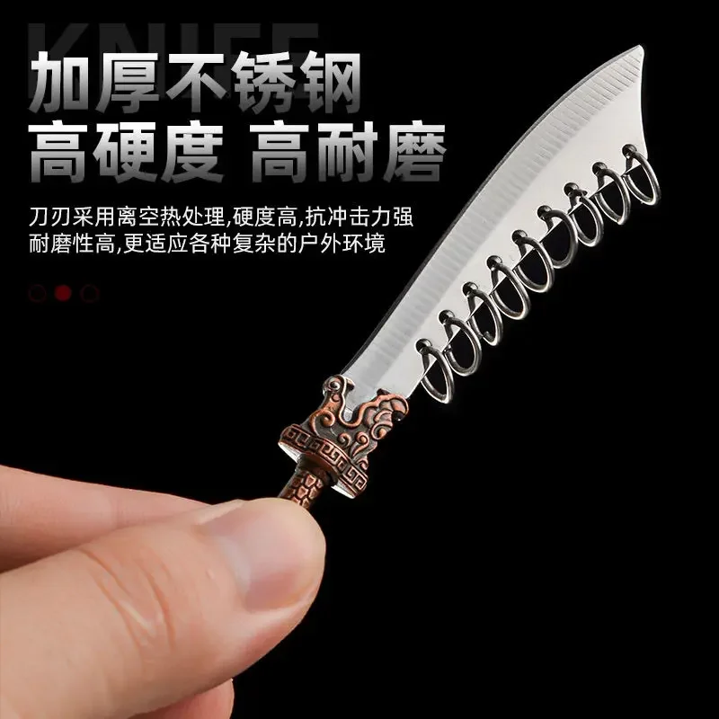 Stainless Steel Mini Nine Ring Knife Outdoor Portable Fruit Knife Self-defense Express Package Unboxing Knife Gift Pendant