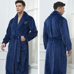 Men Casual Bathrobe Gown Autumn Winter Flannel Long Robe Couple Thicked Warm Sleepwear Plus Size Nightgown Women Loose Home Wear