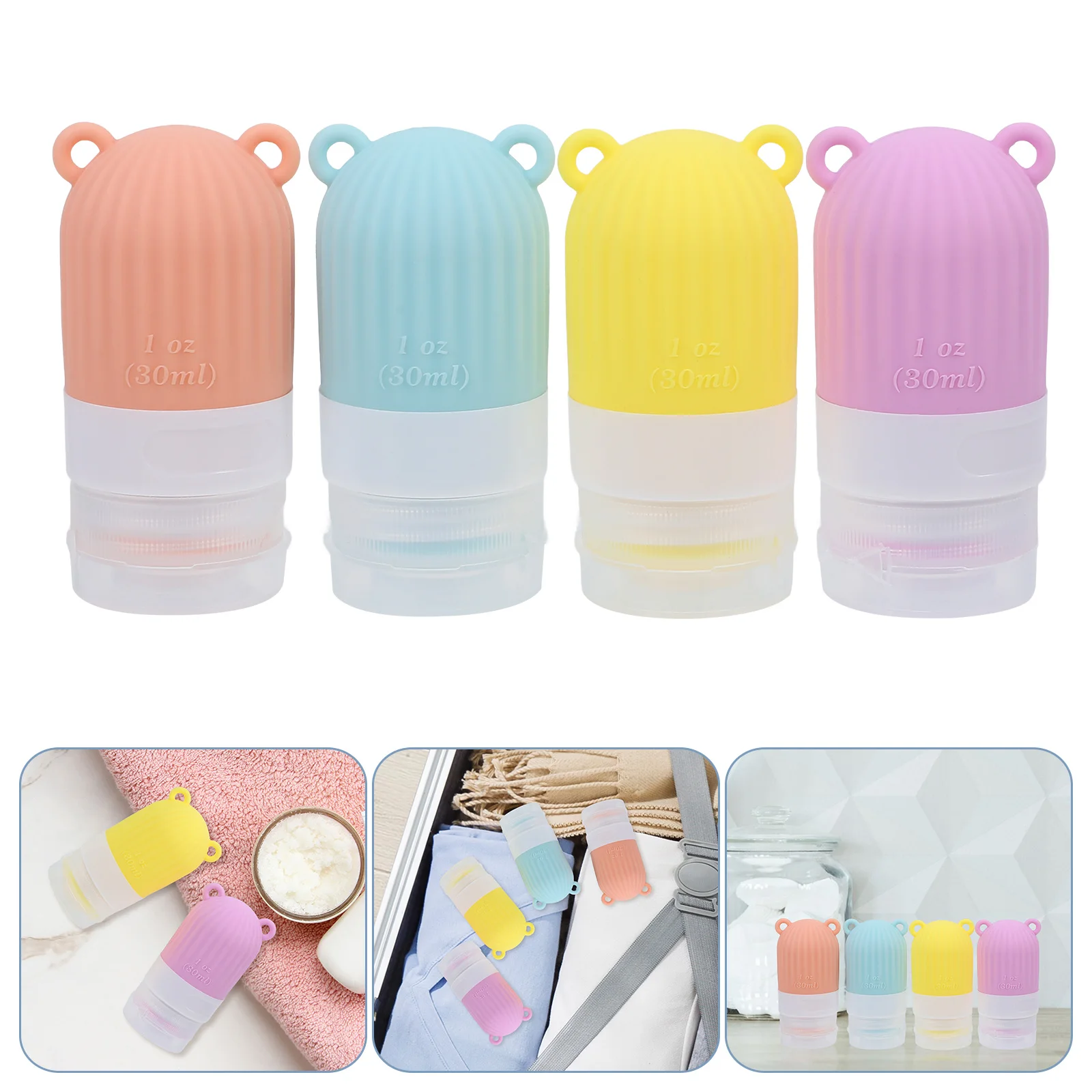 4 Pcs Travel Bottles Portable Cream Jars Food Grade Silicone Liquid Containers Clear Yellow Orange